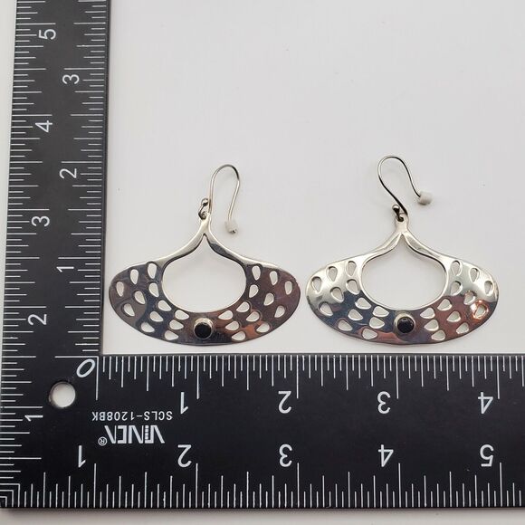 Taxco 925 Sterling Earrings Silver Black Onyx Artisan Drop Chandelier Nouveau - Picture 10 of 12